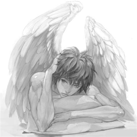 Monochrome Angel Boy Hugging His Pillow Anime Boys Picture 228851