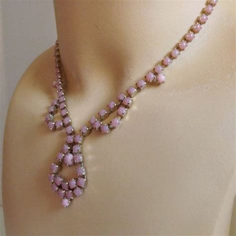 Pink Moonstone Rhinestone Necklace Vintage Festoon Blush Etsy