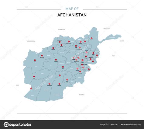 Afghanistan Vector Map Editable Template Regions Cities Red Pins Blue