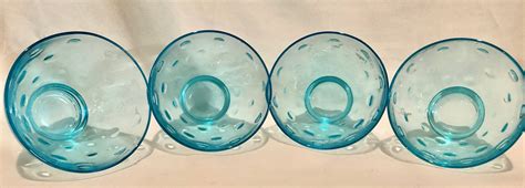 Vintage Hazel Atlas Capri Dot Turquoise Aqua Blue Sherbert Glasses Set