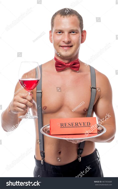 Sexy Waiter Naked Torso Reserved Glass Stock Photo Edit Now