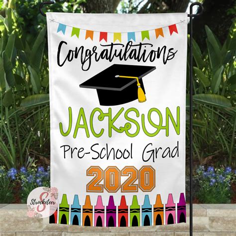 Shop for graduation yard signs in graduation favors & photo booth. Personalized Pre-School Graduation Yard Flag Sign - Graduation Garden Flag With Custom Col… in ...
