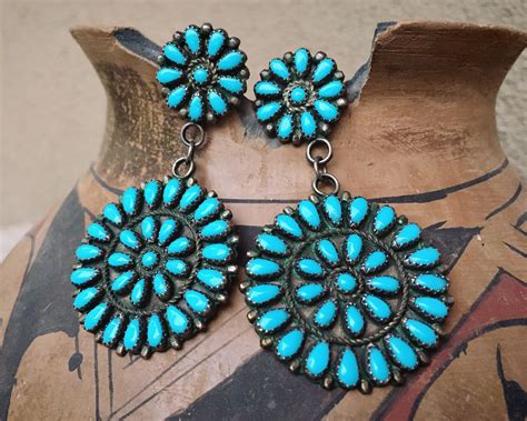 Turquoise Cluster Dangle Earrings Native American Indian Jewelry Vintage Turquoise Jewelry T