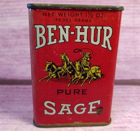 Vintage Ben Hur Pure Sage Old Red Tin Spice Can Full 15 Oz Usa