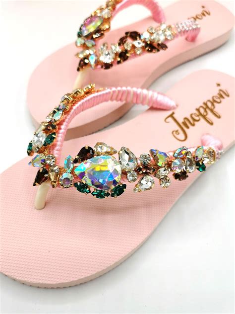 Sweet Pink Rhinestone Flip Flops For Women Flip Flops Bridal Etsy