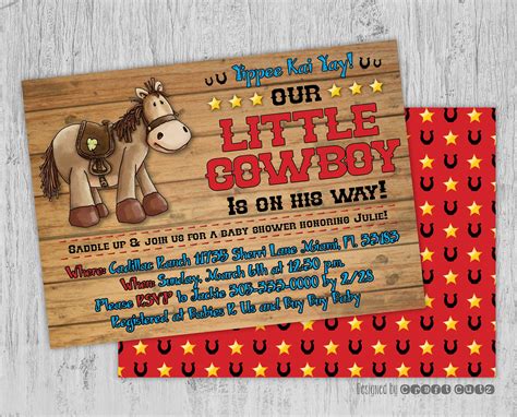 Little Cowboy Baby Shower Invitation Western Party Invitation