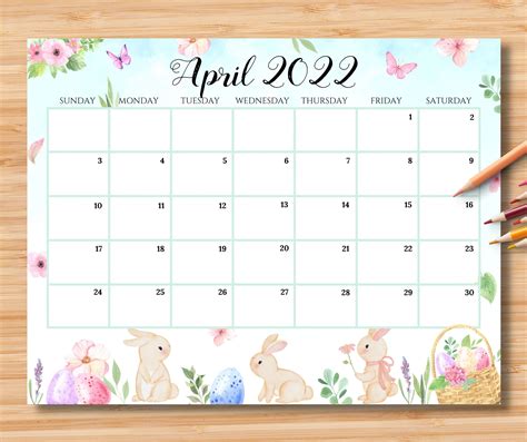 Editable April 2022 Calendar