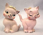 Vtg Pink Kitty Cat Kitten Ceramic Salt Pepper Shakers Bradley ...