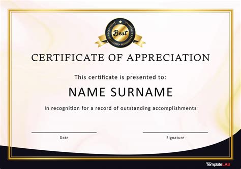 Swap or remove the medal decoration from the certificate template. 30 Free Certificate of Appreciation Templates and Letters