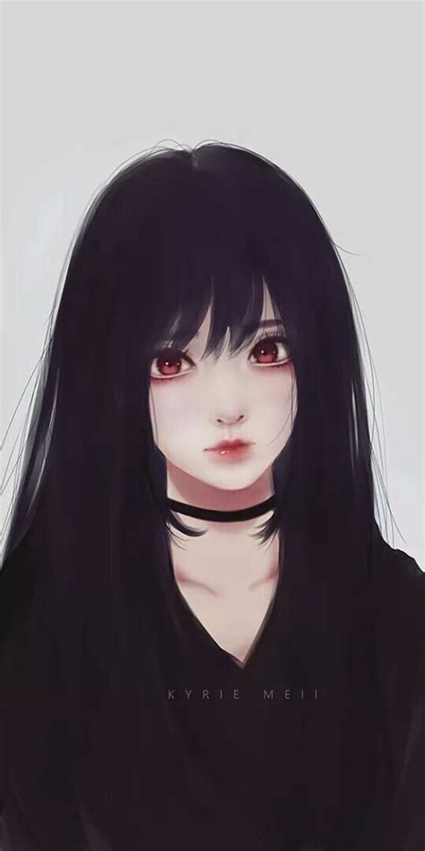 Download 1080x2160 Realistic Anime Girl Black Hair Red