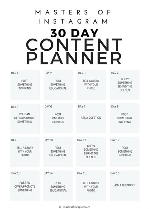 30 Day Instagram Content Planner Instagram Planner Etsy Canada Plan