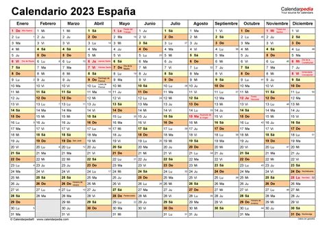 Calendario 2023 En Word Excel Y Pdf Calendarpedia