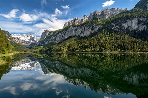壁紙，奥地利，山，湖泊，森林，lake Gosau Upper Austria，倒影，树，阿尔卑斯山，大自然，下载，照片