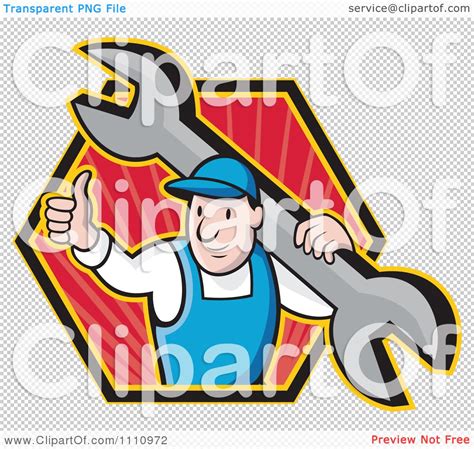 Clipart Retro Plumber Holding A Thumb Up And Wrench In A Hexagon