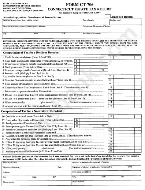 Form Ct 706 Connecticut Estate Tax Return Inheritance Tax Section