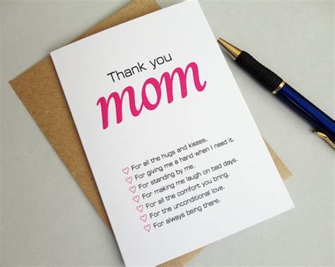 Mothers Day Card Thank You Mom For All Reasons Mothers Etsy
