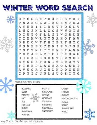 Winter Word Search Worksheets And Printables Scholastic