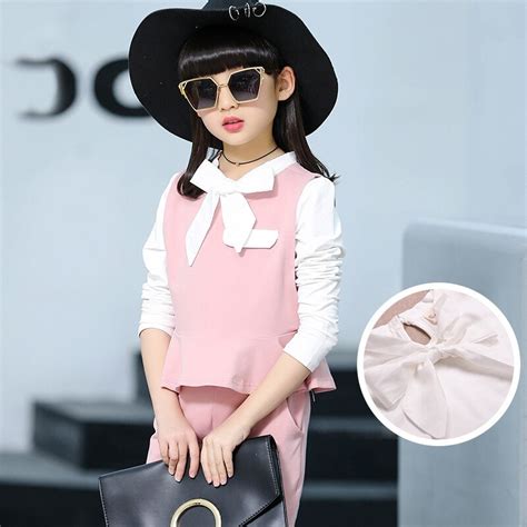 High Quality Teen Girls Clothing Set 3 Pieces Vest Blouse Pants