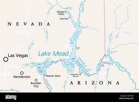 Lake Mead Largest Reservoir In The Us Political Map Formed By The