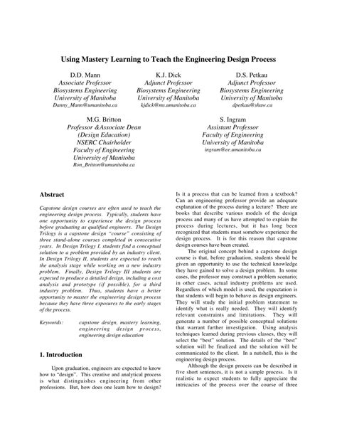 Pdf Using Mastery Learning To Teach The Engineering