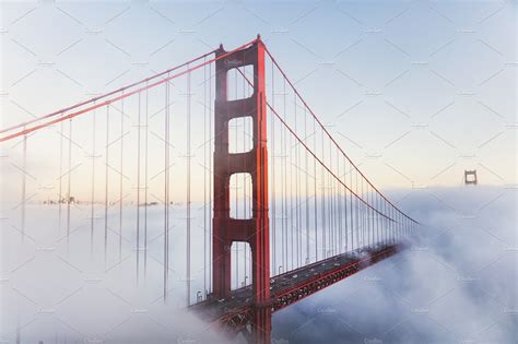 Golden Gate Bridge In The Clouds High Quality Architecture Stock