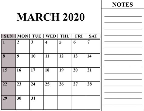 Free Printable Calendar With Notes 2020 Calendar Printables Free
