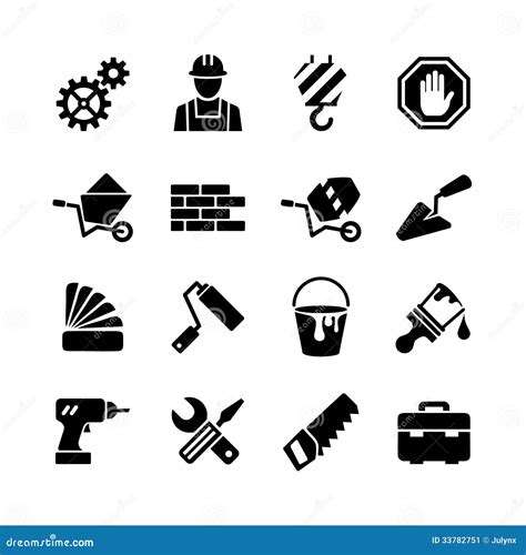 Icons Set Building Construction Tools Repair Cartoon Vector
