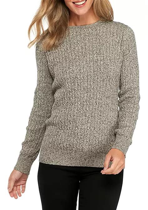 Kim Rogers Long Sleeve Cable Knit Crew Neck Marled Sweater Belk