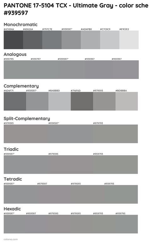 Pantone 17 5104 Tcx Ultimate Gray Color Palettes And Color Scheme