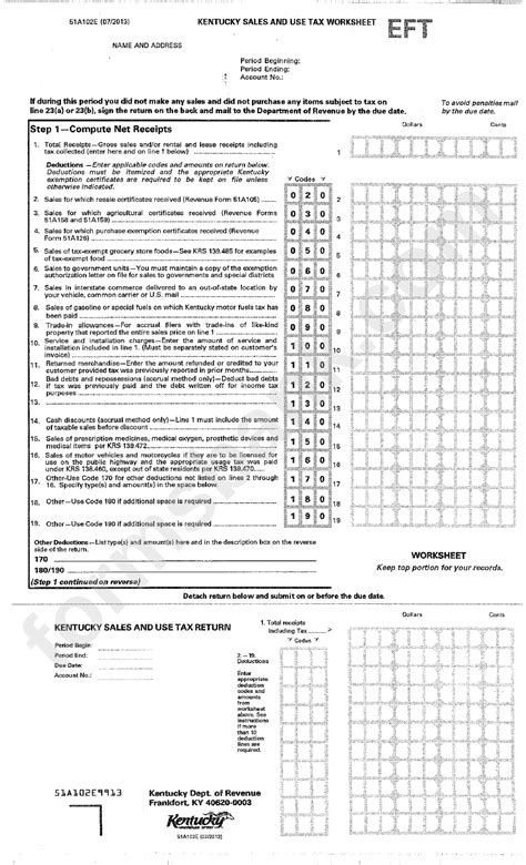 Form 51a102e Kentucky Sales Use Tax Worksheet Printable Pdf Download