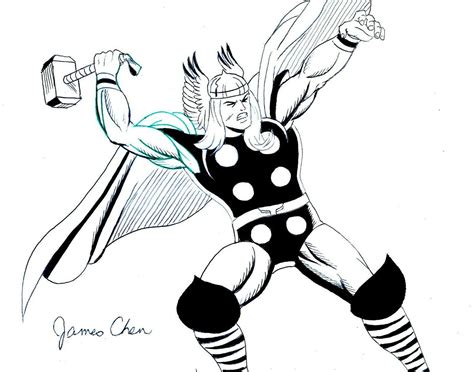 Thor Original Comic Art Black Ink Sketch On Cardstock By Comic Artist