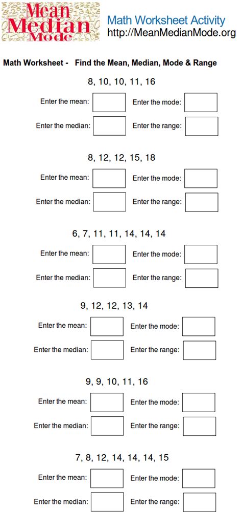 Math Worksheets For Grade 6 Mean Median Mode Amy Fleishmans Math