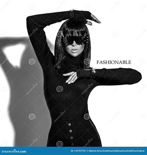 High Fashion Look Glamour Stylish Beautiful Young Model In Black Clothing Isolated On White