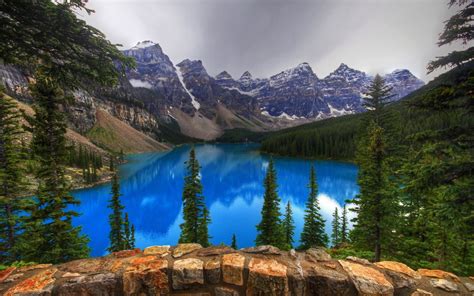 Download Mountain Tree Blue Canada Lake Nature Moraine Lake Hd Wallpaper