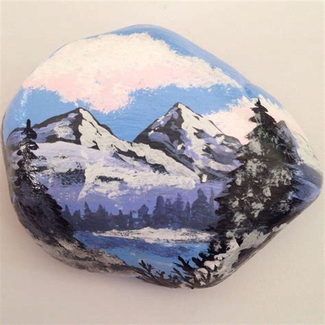 Stone Artwork Acrylic Paint Stone Artwork Landscape Rock Bob Ross