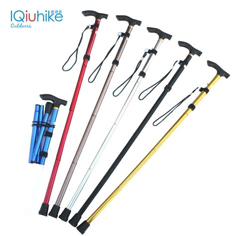 New Aluminum Metal Four Sections Walking Stick Easy Adjustable Foldable