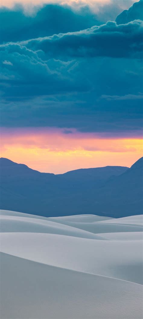 White Sands Wallpaper 4k Mountain Range Cloudy Sky Sunset Orange