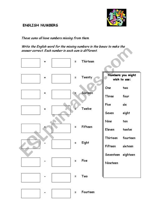 English Numbers Worksheet