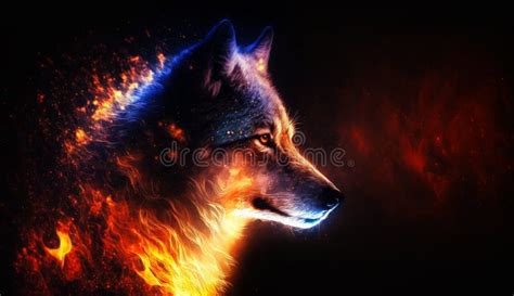 Wolf In Flame Gnerative Ai Stock Illustration Illustration Of