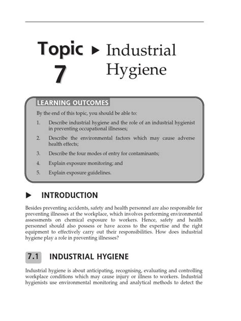 Topic 7 Industrial Hygiene Occupational Hygiene Safety
