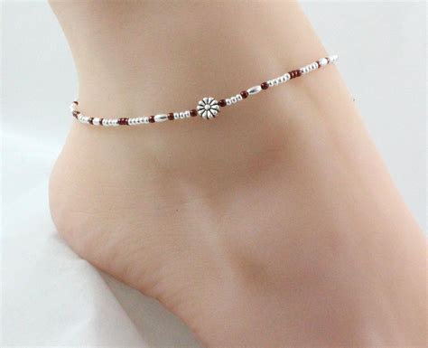 Silver Ankle Bracelet Stretch Anklet Seed Bead Jewelry Etsy Silver Ankle Bracelet Ankle