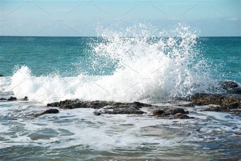 Big Waves Breaking On Shore Stock Photo Containing Wave And Water