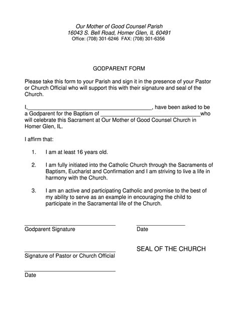 Godparent Application Fill And Sign Printable Template Online Us