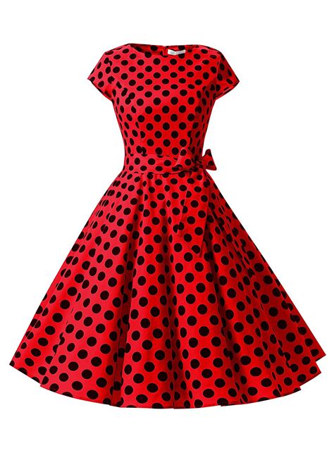 50s Fashion Rockabilly Style Red Polka Dots Vintage Dress With Bowknot