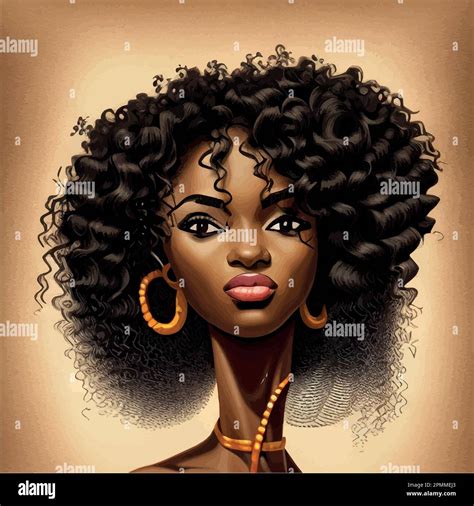 Black Afro African American Girl Woman Lady Vector Illustration Portrait Head Face Curly Natural