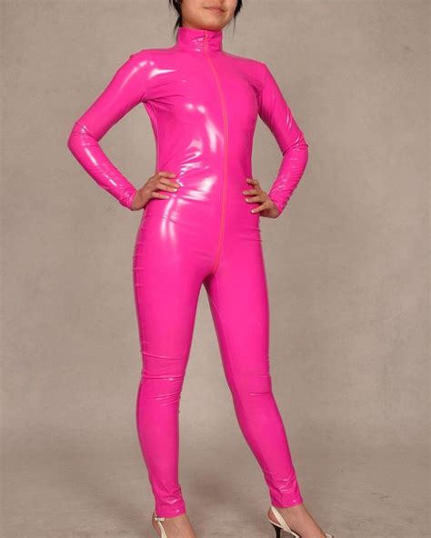 pink pvc bodysuit zentai suit wet look leotard latex jumpsuit leather costumes ebay latex