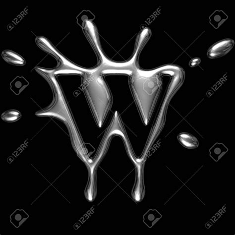 Liquid Metal Letter W Alphabet Symbol Isolated On A Black Background