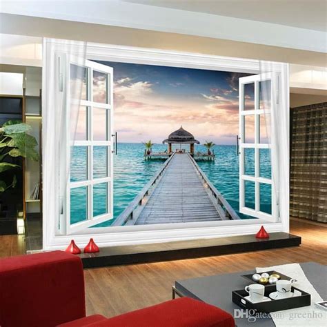 Window 3d Maldives Large Ocean View Wall Stickers Art Mural Decal