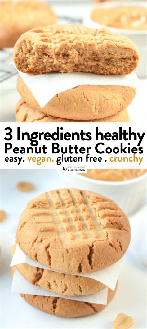 What makes these peanut butter oatmeal cookies healthy? VEGAN 3 INGREDIENTS PEANUT BUTTER COOKIES, healthy, easy gluten free crunchy cookies wi… | Vegan ...