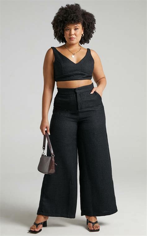 Curve Clothes Womens Showpo Adelaide Two Piece Wide Leg Set In Black